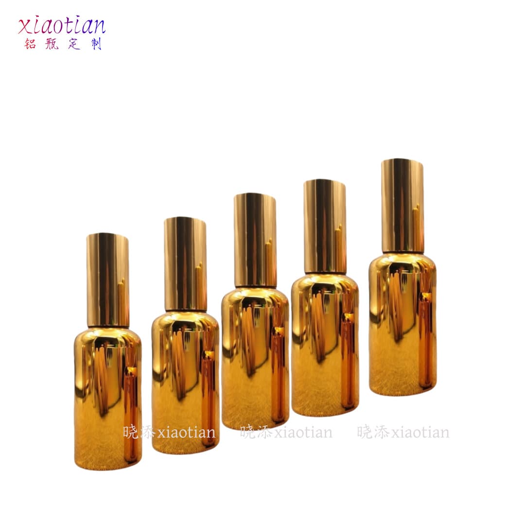 High-End Electroplated Aluminum Bottle Gold 30ml 50ml 100ml Lotion Serum Refill Hydrating Perfume Spray Dropper