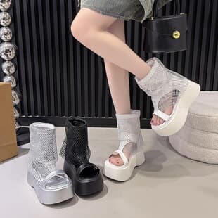 9cm Starry Mesh Thick-Sole Roman Sandals for Women 2026 Summer Fashionable and Versatile Height-Increasing Sandals for Petite Women