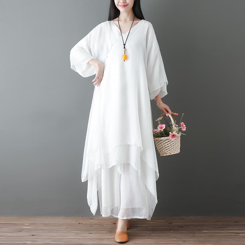 Wholesale Zen Dance Women's Set Chinese Style Zen Fairy Dress Tea Dress Cotton Linen Zen Robe Two-Piece Set