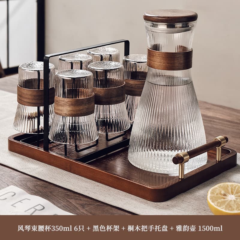 Glassnas Chinese-style Heat-Resistant Glass Water Cup Set Gift Box for Home Use, Drinking Glasses, Pitcher, and Tea Cups for Hosting Guests