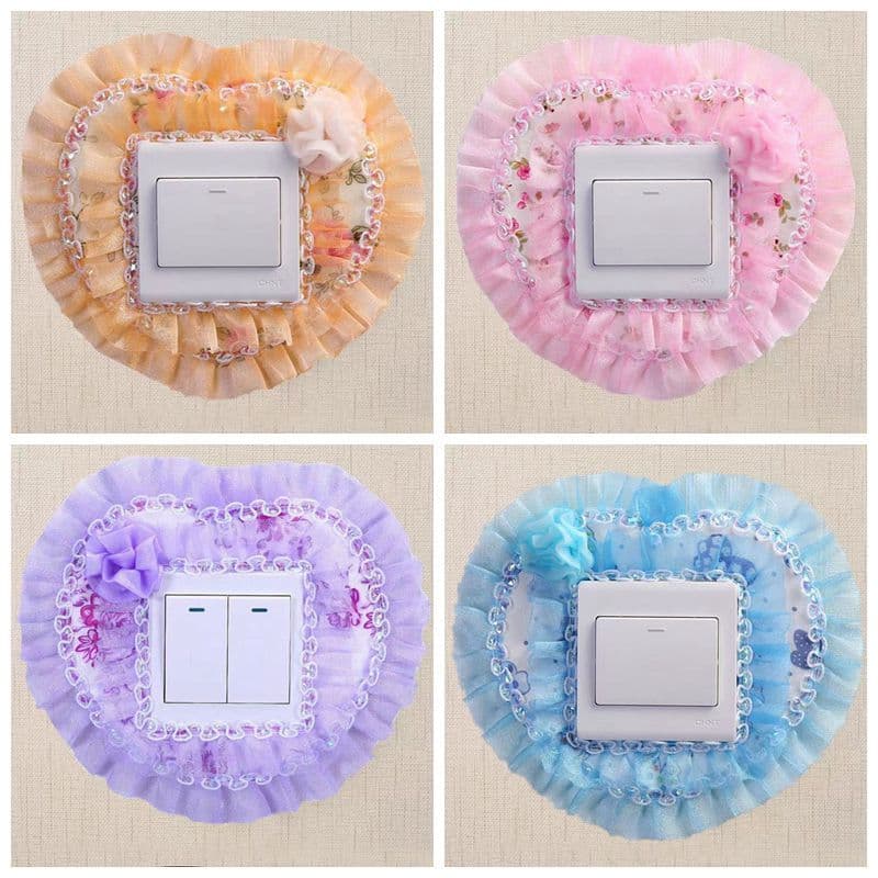 Lace Single Switch Sticker Fabric Dust-Proof Switch Cover Living Room Bedroom Switch Outlet Wall Sticker Household Decoration
