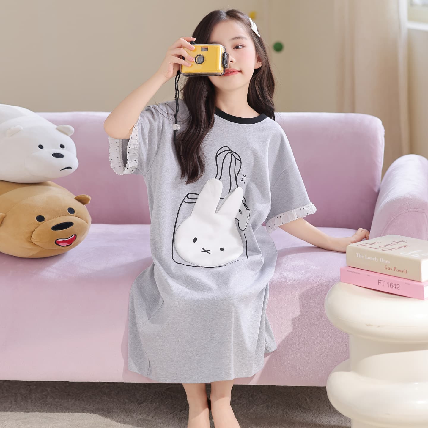Girls' pajamas, autumn and summer nightgown, pure cotton thin summer children's pajamas, little girls, babies, middle and older children's home clothes