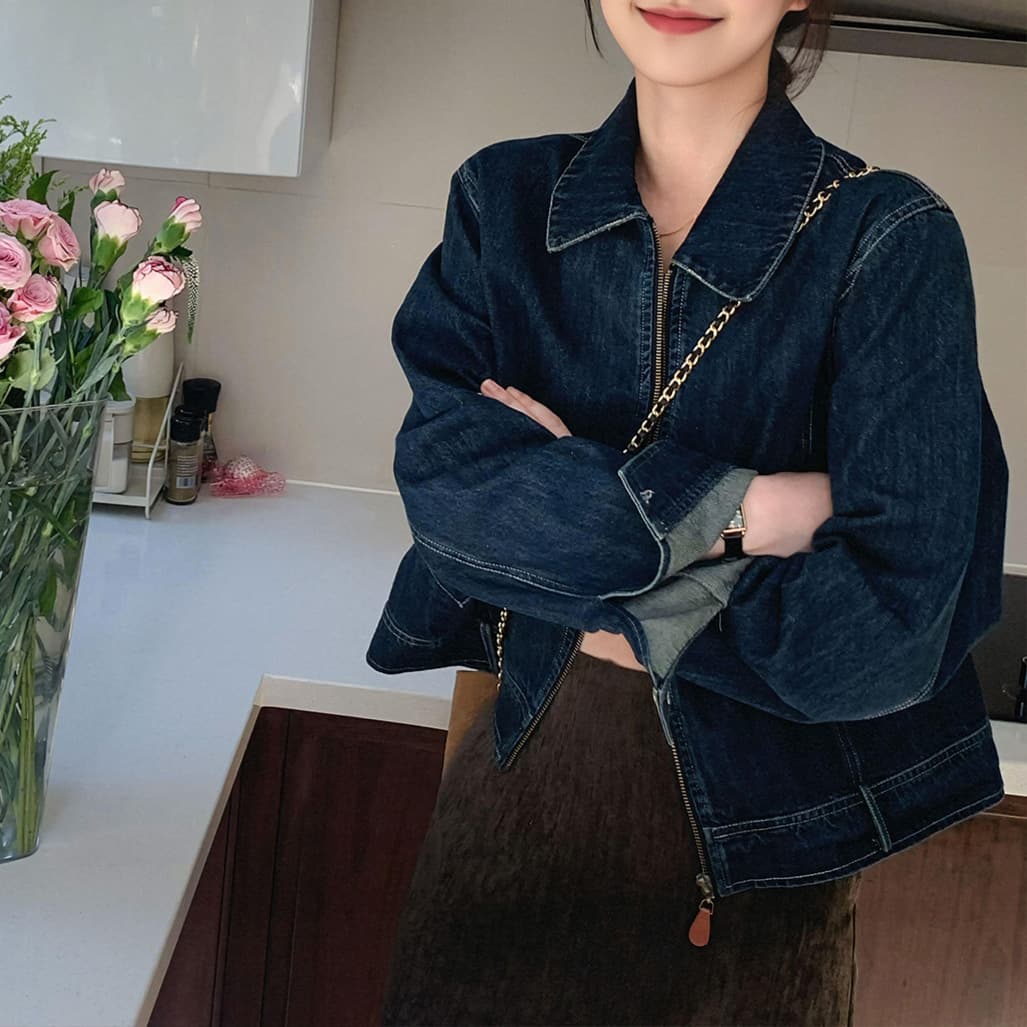 Blue American retro denim jacket for women 2026 spring new design niche short jacket top
