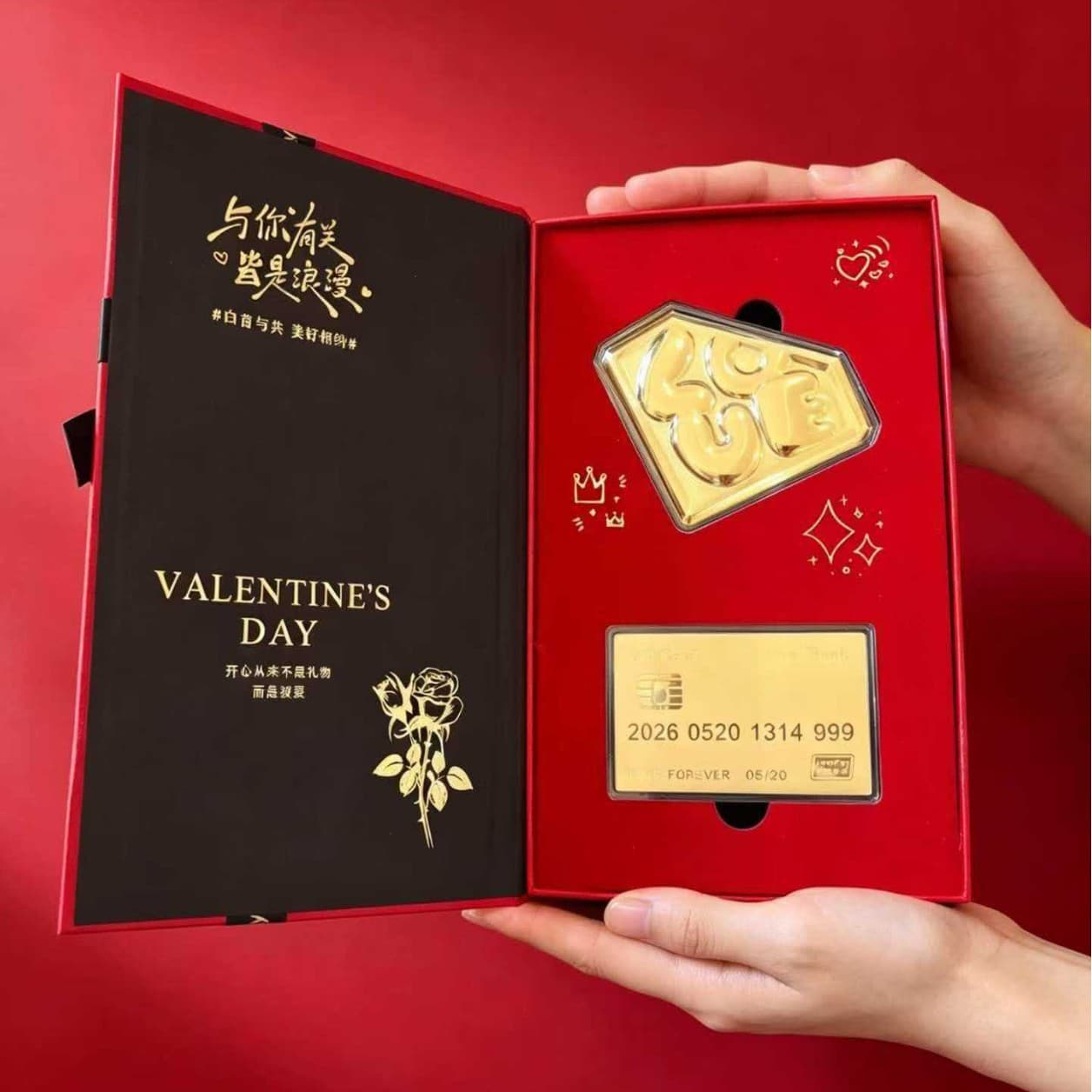 999 Pure Gold Diamond Card Gift Box 520 Valentine's Day Confession Romantic Souvenir Gift for Girlfriend
