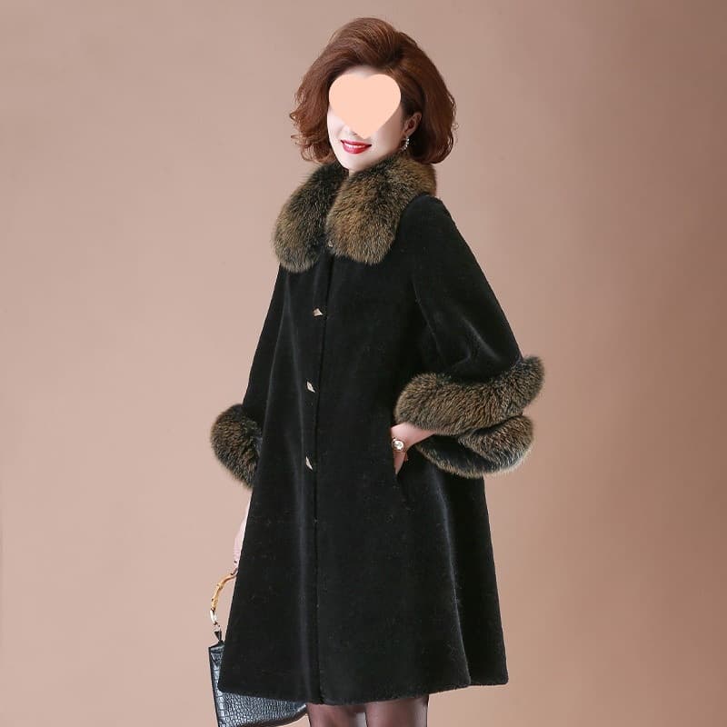 Mother's Winter Coat Stylish Fur-Lined Overcoat Middle-Aged and Elderly Women's Winter Fur Clothing New Year Outfit