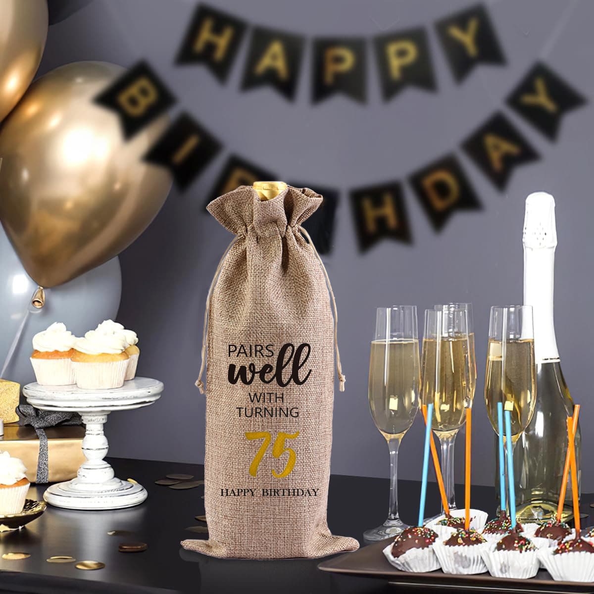 Custom Linen Drawstring Red Wine Bag for Celebrations Birthday Retirement Engagement Christmas Champagne Wine Single Packaging