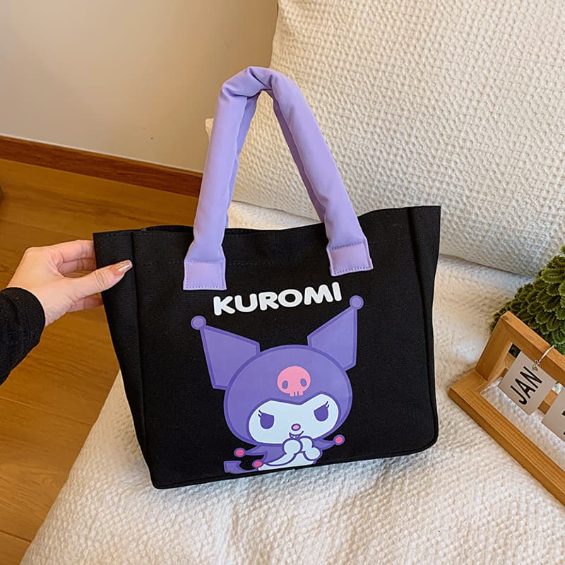 Sanrio Licensed Kuromi My Melody Half-Fishman Cute Handheld Canvas Bag Fashion Tote Doll Plush