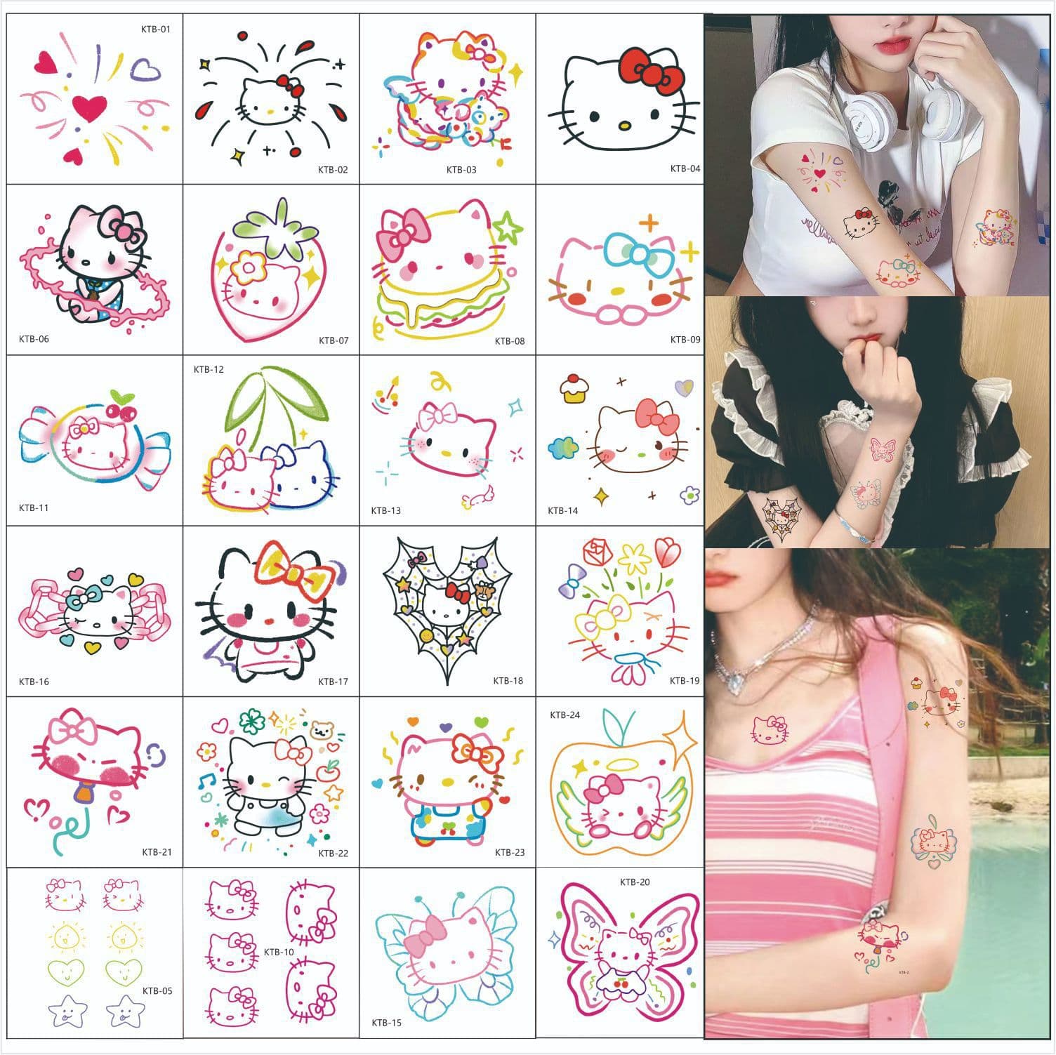 HelloKitty Cat Colorful Tattoo Sticker Simple Cute High-End Ins Style Waterproof Kitty Cat Tattoo Sticker