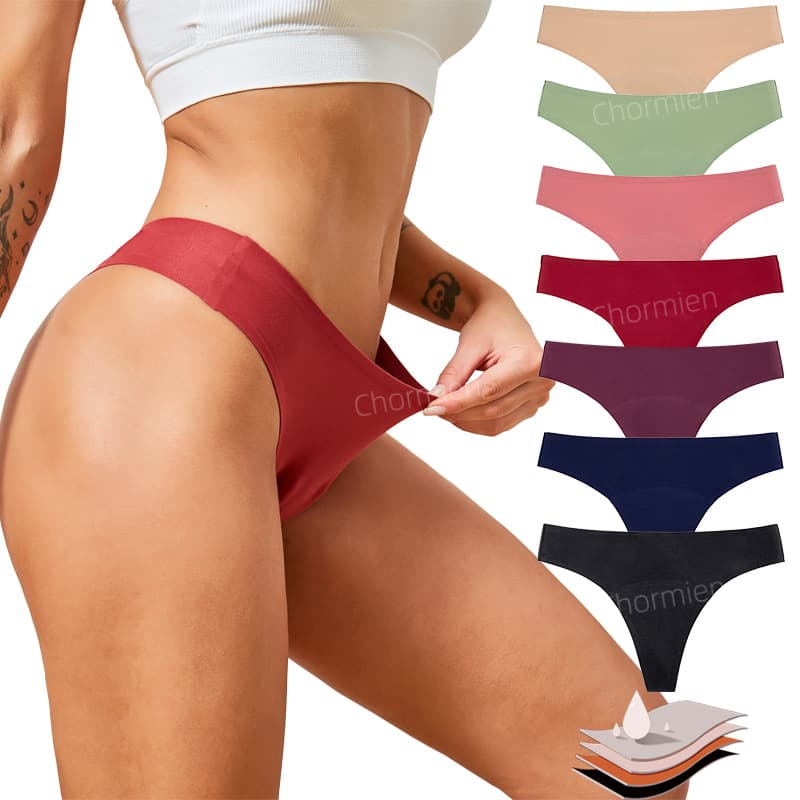 Cross-border Trade Plus Size Women's Period Panties Leak-proof Four-layer Pad-free Seamless Adhesive Menstrual Thong