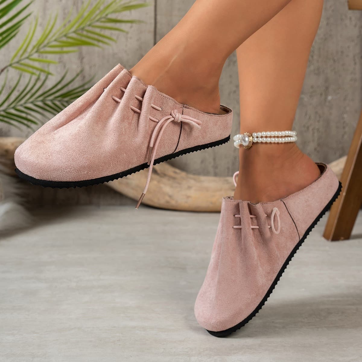 Outdoor Suede Pleated Lazy Slippers Slip-On 2026 New Cross-Border Large Size Thick Bottom Half Slippers for Women Summer