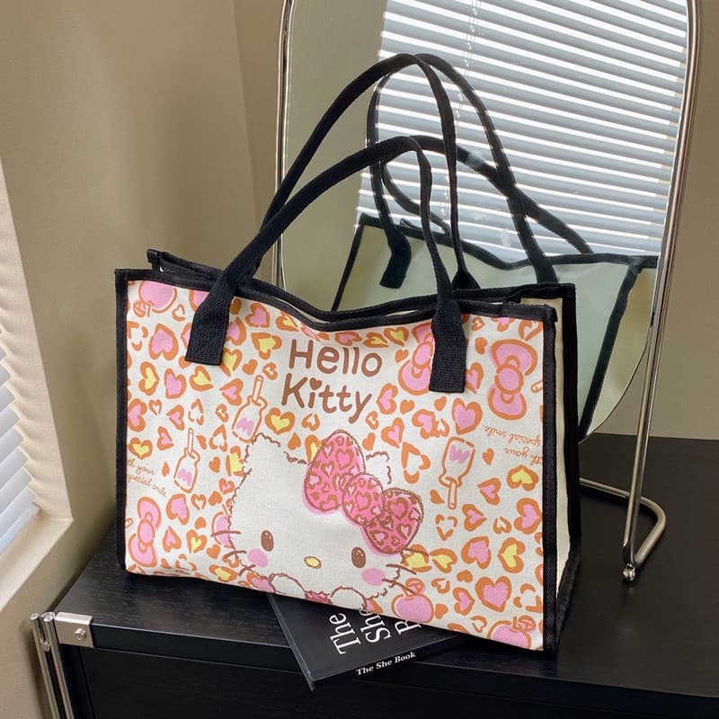 Japanese cartoon girl tote bag large capacity hello kitty printed shoulder bag outing casual handbag