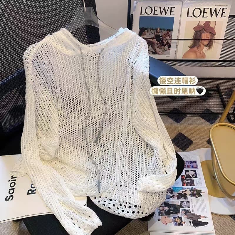 300 lbs Thin Hooded Pullover Lace Loose Relaxed Style Plus Size Knit Autumn Summer New Long Sleeve Women