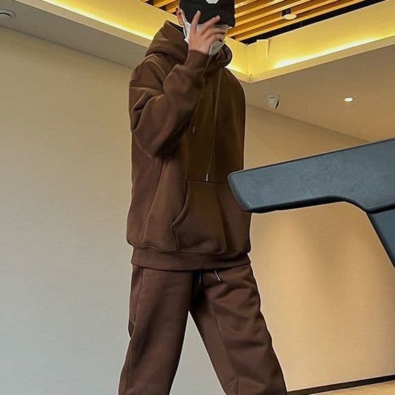 2025 Fashion Trend Sweatshirt Two-Piece Set Autumn Winter Couple Men's Korean Style Hoodie Set Light Gray