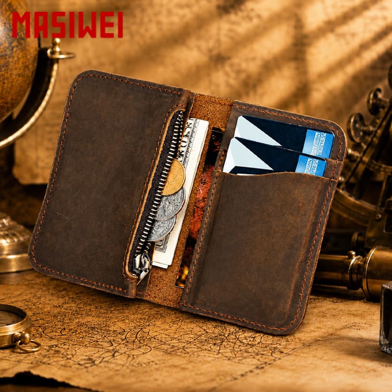 Crazy Horse Leather 20% Off Card Holder Retro First Layer Cowhide Men's Card Holder Thin Genuine Card Holder Portable Travel Coin Purse