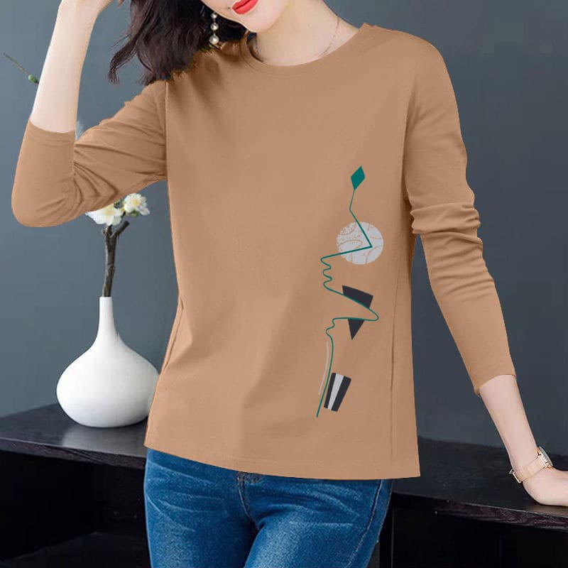 Women's Long-Sleeved T-Shirt, Simple Pure Cotton Undershirt, 2023 Spring New Arrival, Versatile Base Layer Top, Plus Size, Trbottomy