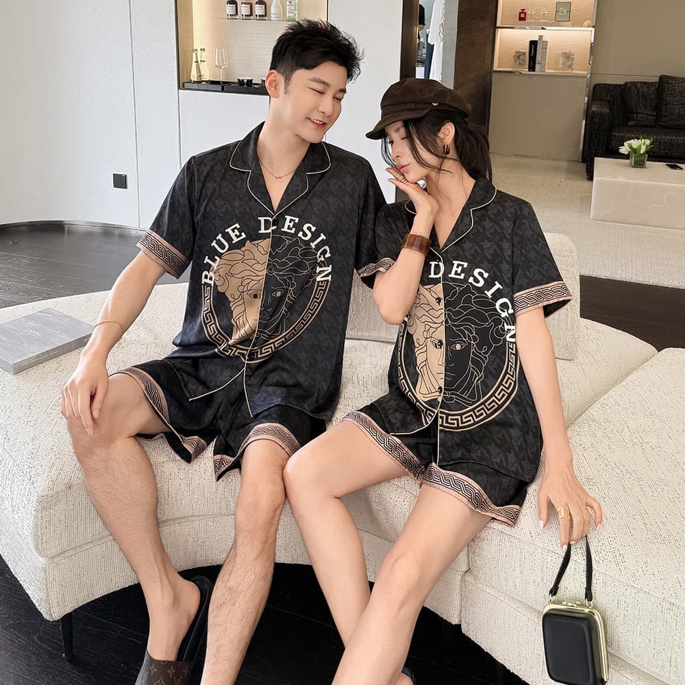 Men's Ice Silk Pajamas, Casual Brand, Lightweight Luxury, Thin Style, Spring/Summer, Couple Ice Silk Pajamas, Women's Wearable Outside