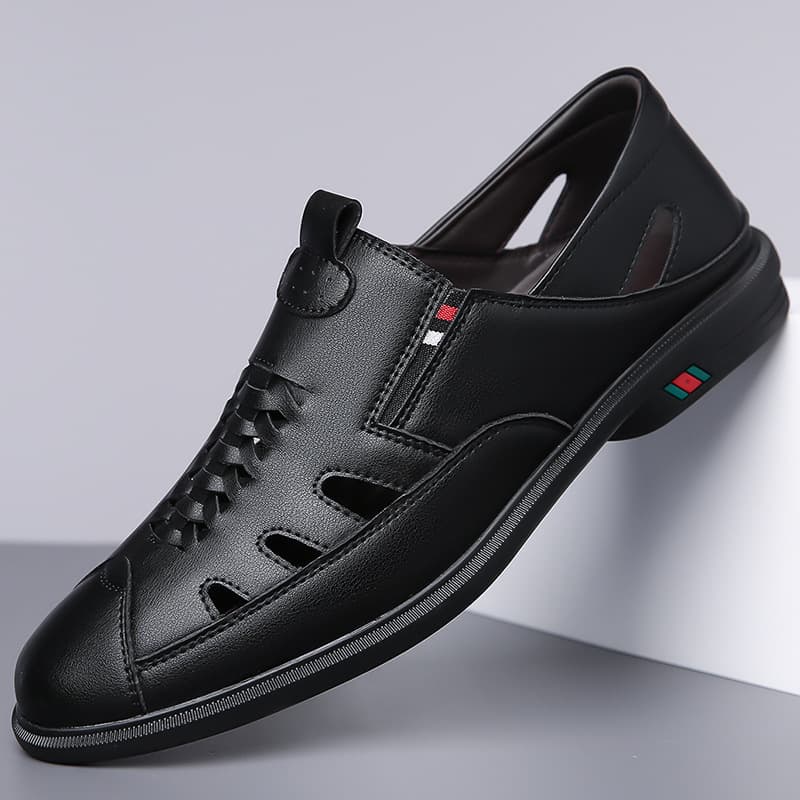 Cross-border Men's Hollow Casual Sandals Summer New Style Breathable Hole Shoes Outdoor Casual Soft Sole Leather Sandals Wholesale