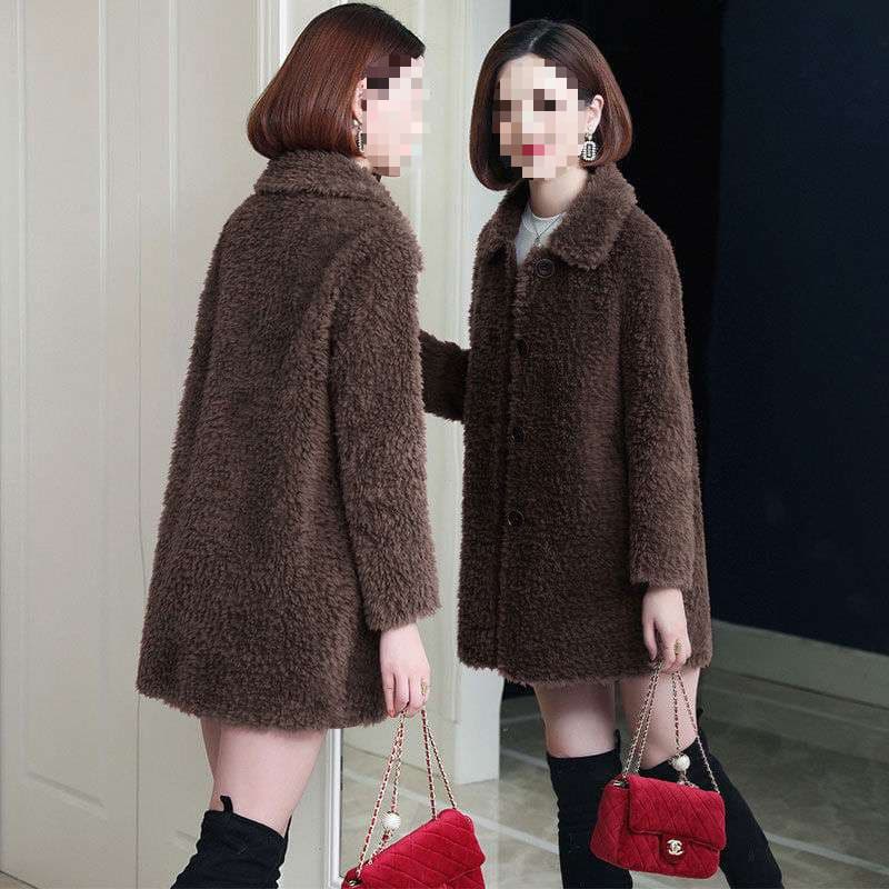 New Women's Mid-Aged and Elderly Winter Coat, Thickened Faux Lamb Wool, Plus Size, Mid-Length