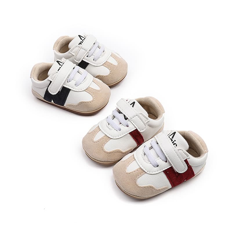 0-1 Year Old Baby Anti-Slip Shoes for 6-9-12 Months, Unisex Soft-Soled Anti-Slip Walking Shoes, Sporty Color-Blocked White Shoes