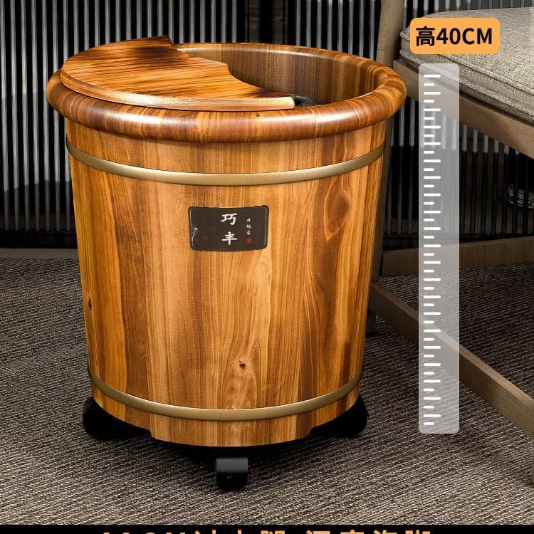 Wooden Foot Soaking Bucket Above Calf, Solid Wood Foot Bath Tub with Heat Preservation and Massage for Home Use