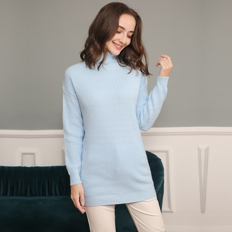 Autumn and winter new European and American sweater dress long-sleeved turtleneck sheep wool knitted pullover loose plus size women's clothing