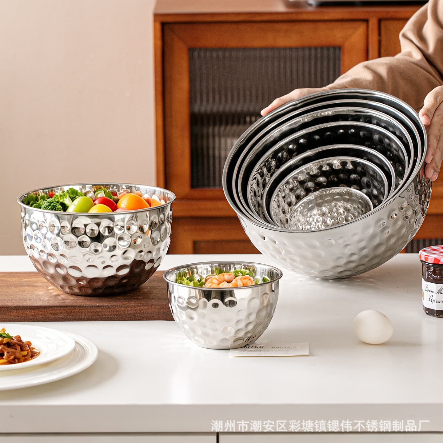 Siwei SW European Hammered Stainless Steel Salad Bowl, Home Baking Mixing Bowl, Hotel Supplies, Tableware, Kitchen Mixing Bowl