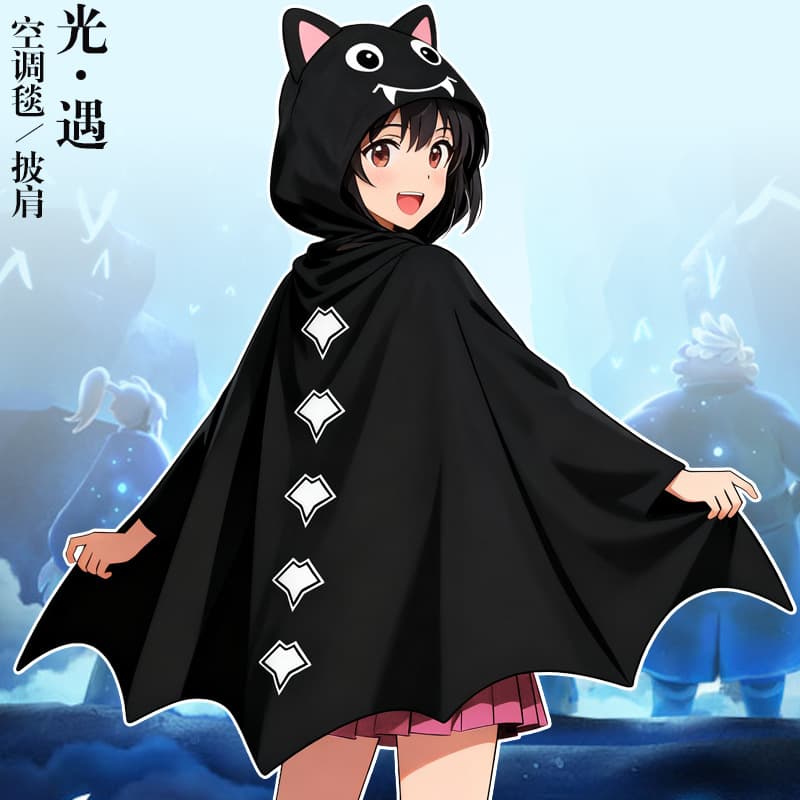 Sky: Children of the Light cosplay air conditioning blanket, black wizard shawl, cat mushroom cape, anime-style warm plush cape for men and women, autumn and winter.