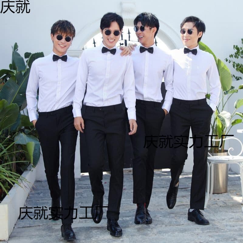 Best Man Suit Set, Groomsmen Group Outfit, Western Wedding Suit, Choir Performance Costume, Long-Sleeve White Shirt for Men