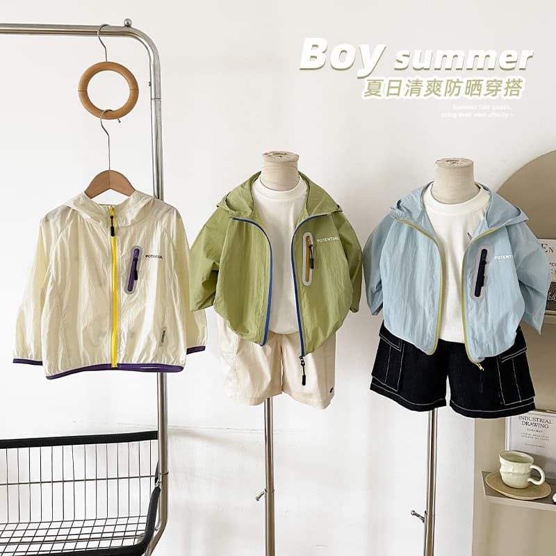 Valley of the Wind 2026 Spring/Summer New Korean Style Versatile Children's Sun Protection Clothing Lightweight Hooded Jacket for Boys and Girls