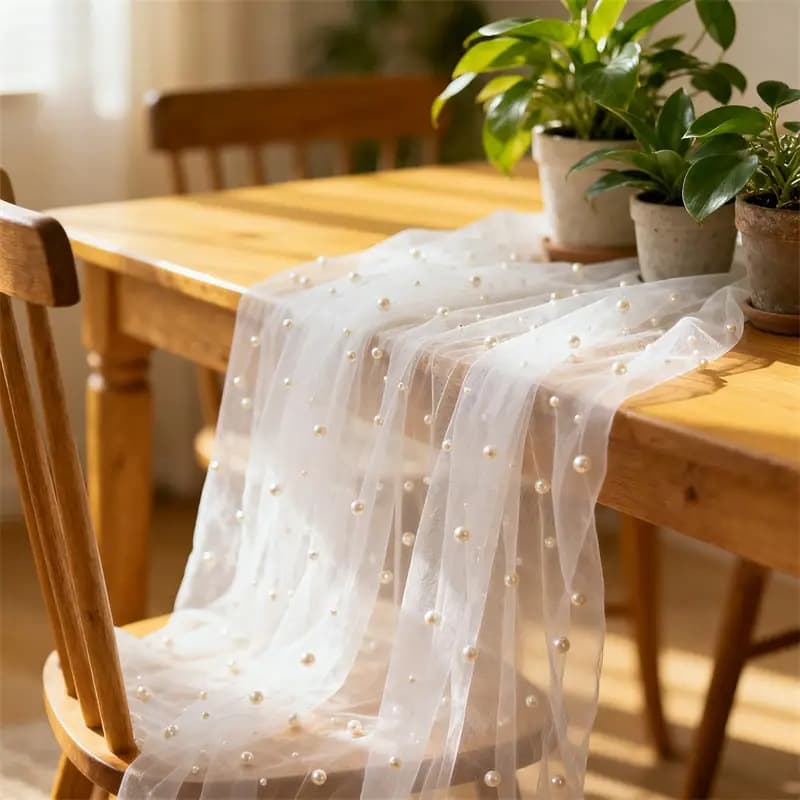 Simple Pearl Mesh Table Runner White Table Runner Decoration Birthday Sweet Table Cloth Decoration Photo Background Gauze Wedding Decoration
