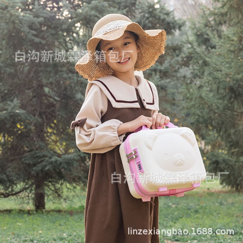 New Blind Box PP Handle Bear Suitcase 3D Cartoon Cosmetic Case Multifunctional Mini Makeup Storage Bag Gift