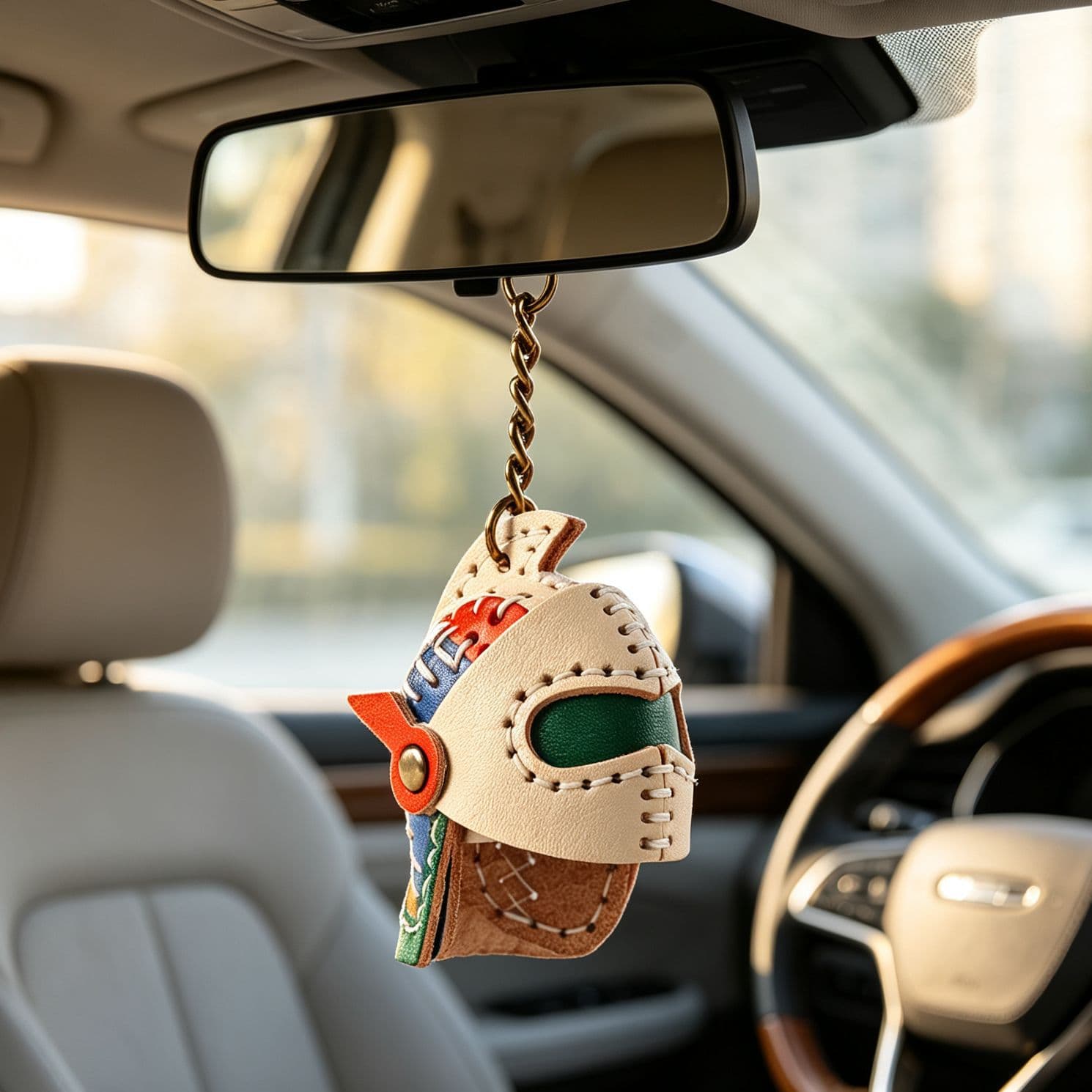 Car interior rearview mirror pendant car keychain high-end genuine leather car keychain handmade vegetable tanned cowhide gift for birthday boy