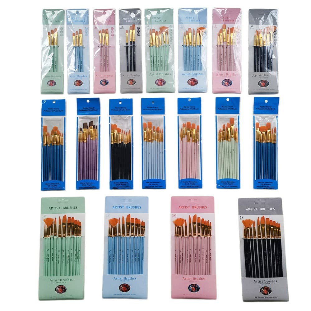 Amazon 3 6 12 15 10 Piece Oil Painting Brush Set Pearl Blue Rod Nylon Hair Watercolor Gouache Brush Suit For Artists Students