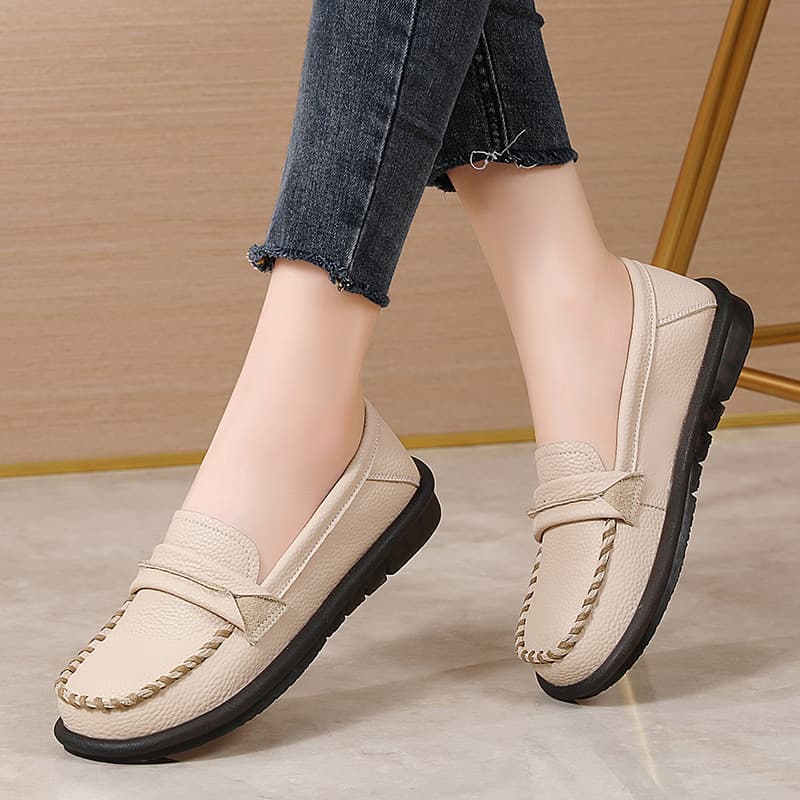 Export New Spring Genuine Leather Loafers Korean Style Casual Flat Women Shoes Versatile Slip-On Maternity Mom Shoes