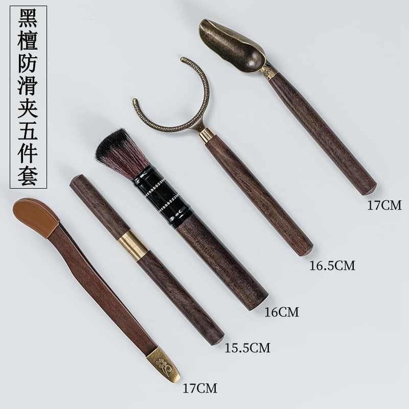 Ebony Six Gentlemen Tea Set Five-Piece Copper Tea Clip Tea Spoon Tea Scoop Tea Needle Tea Pick Kung Fu Tea Set Tea Accessories