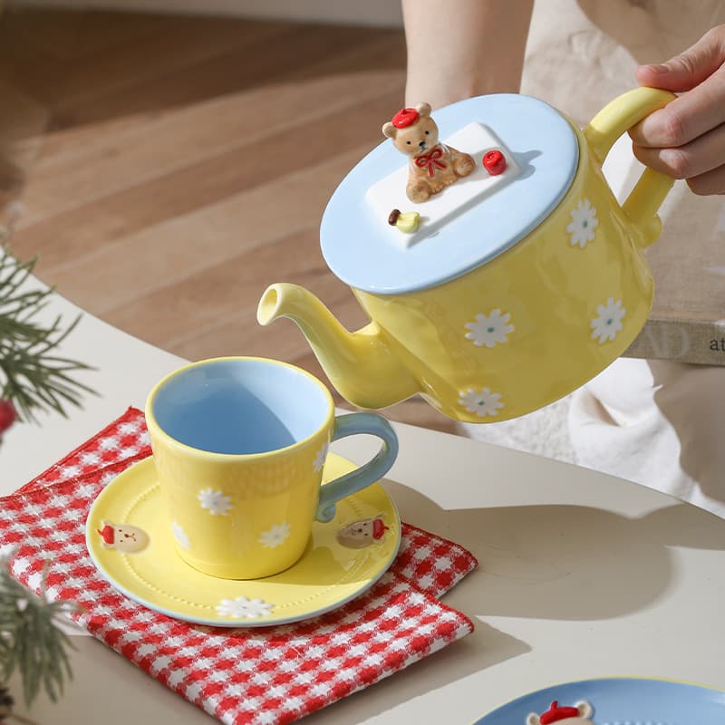 Underglaze Large Capacity Cute Bear Ceramic Teapot Set Afternoon Tea Tea Set Teapot High Appearance Cold Water Kettle