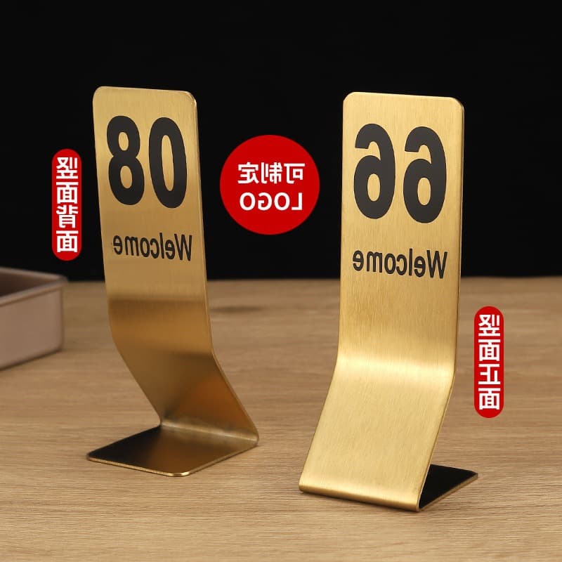 Gold-Plated Restaurant Table Number Plate, Stainless Steel Table Card Stand, Digital Display Menu Card