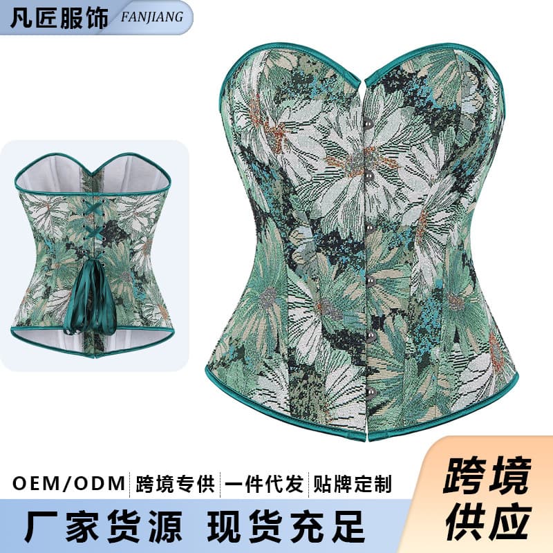 New Corset Oil Painting Style Floral Retro Boned Corset Tight Slimming Court Shapewear Tummy Control Bodice