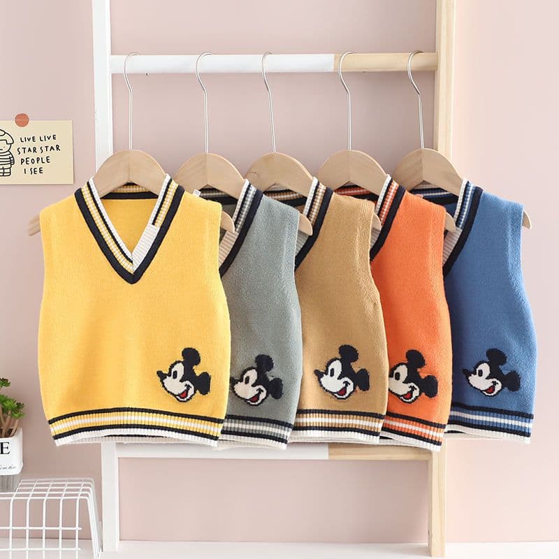 Kids Vest Boys Girls Gilet Spring/Autumn Cartoon Versatile Knitwear Middle and Small Kids Vest Sweater