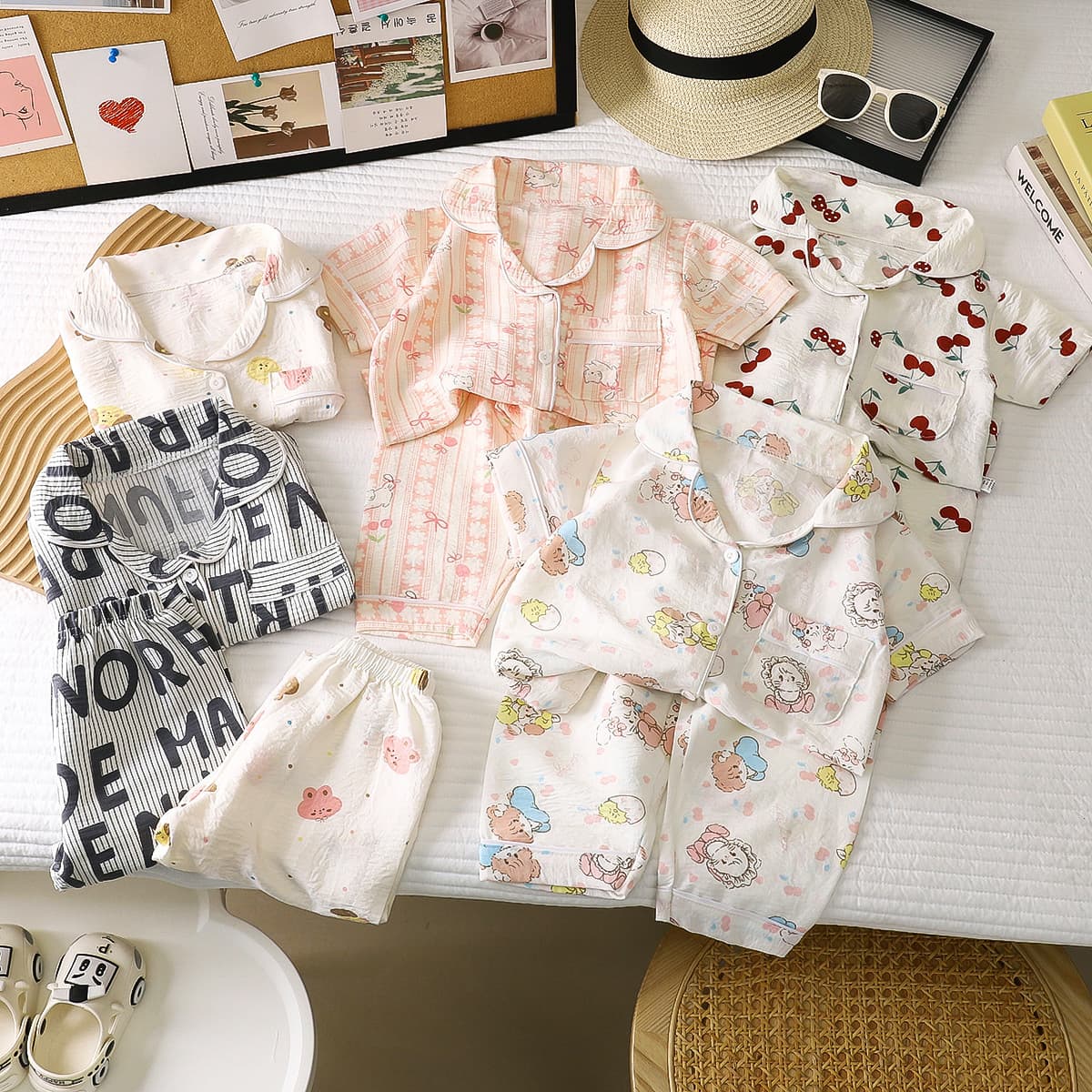 Children's Pajama Sets, Summer New Styles, Girls' Thin Short-Sleeve Long Pants, Baby Air Conditioner Wear, Boys' Loungewear, Children's Clothing