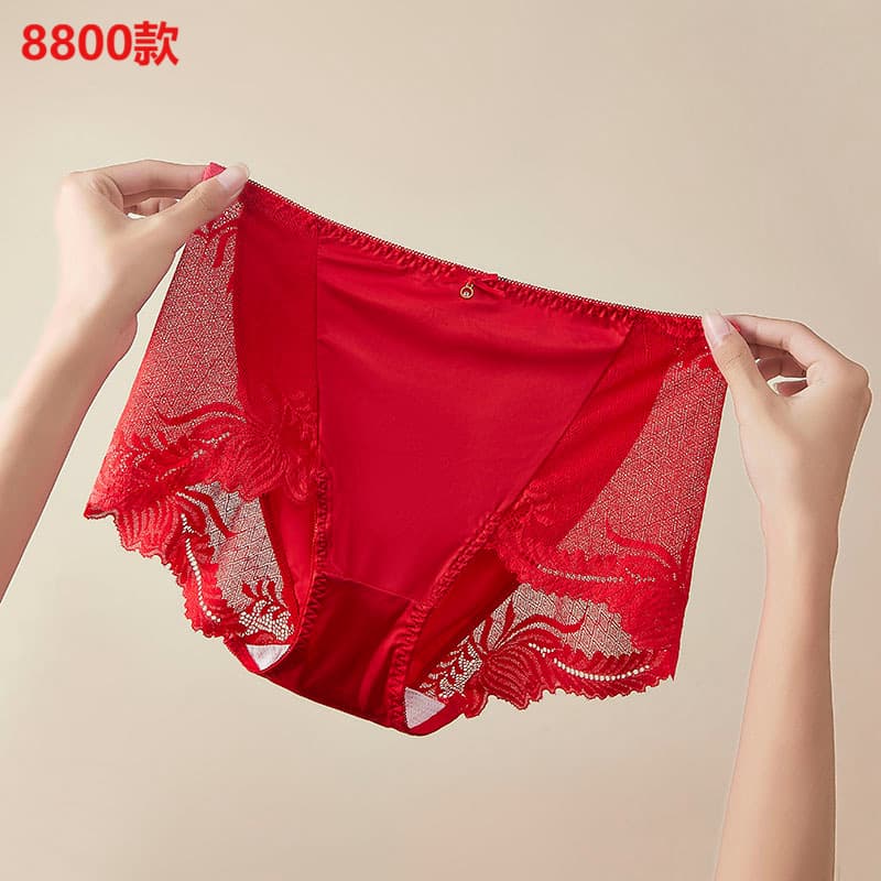 Factory Supply Wholesale 2025 Zodiac Year Wedding Snake Year Briefs, Red Breathable Lace Underwear Women