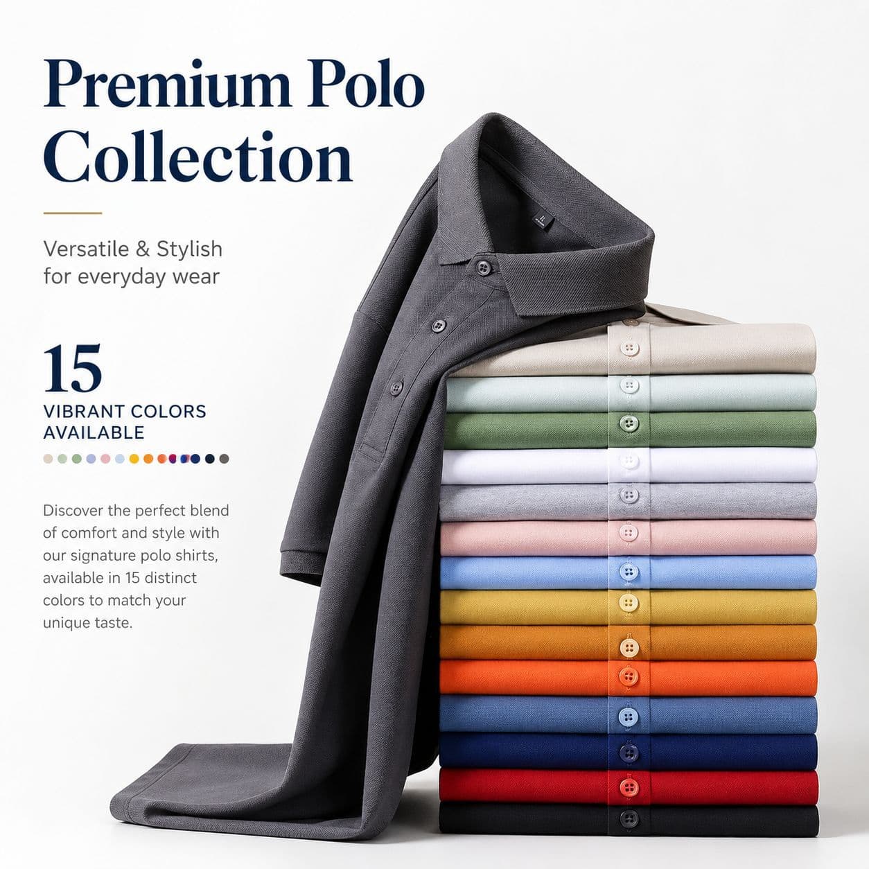 Men's Solid Color Polo Shirt, 220g Piqué Cotton, 7A Antibac