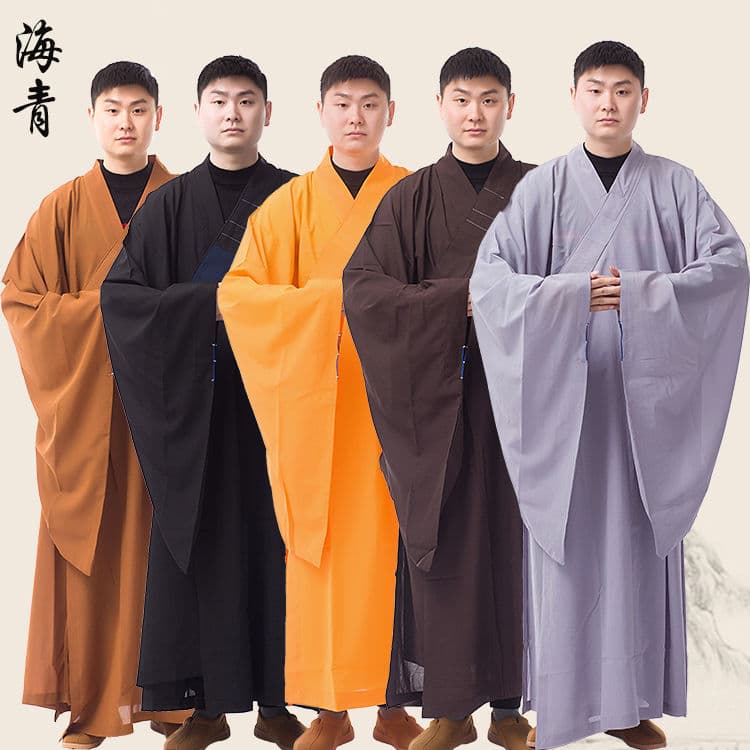 Buddhist Temple Supplies Monk Robe Haiqing Layperson Robe Men Women Sutra Chanting Ceremony Buddhist Robe Monk Robe Haiqing Long Gown Short Set Monk Shoes