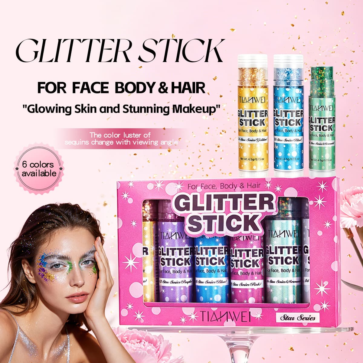 Cross-border Exclusive Tianwei Glitter Stick Set Box Shimmer Makeup Nightclub Party Highlighter Long-lasting Sparkling Shiny