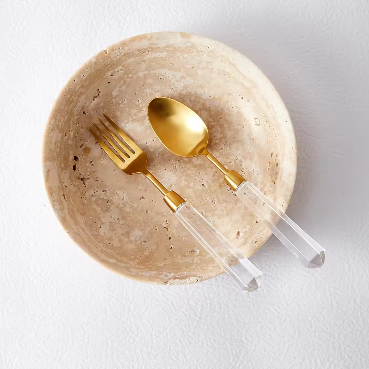 European Beige Travertine Fruit Bowl, Decorative Plate Storage Tray, Luxury Geometric Round Travertine Serving Platter
