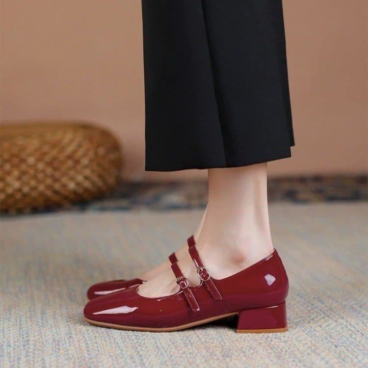 Women's Square Toe Patent Leather Flat Single Shoes, 2026 Spring New Arrival, Vintage One-Strap Low-Heel Shallow Mary Jane Shoes