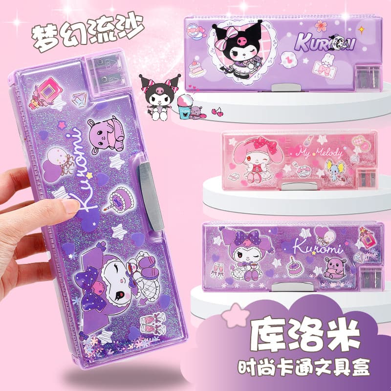 Kuromi Pencil Case for Elementary Students, Double-Sided Magnetic Closure Pencil Box, My Melody Sanrio Cartoon for Boys and Girls