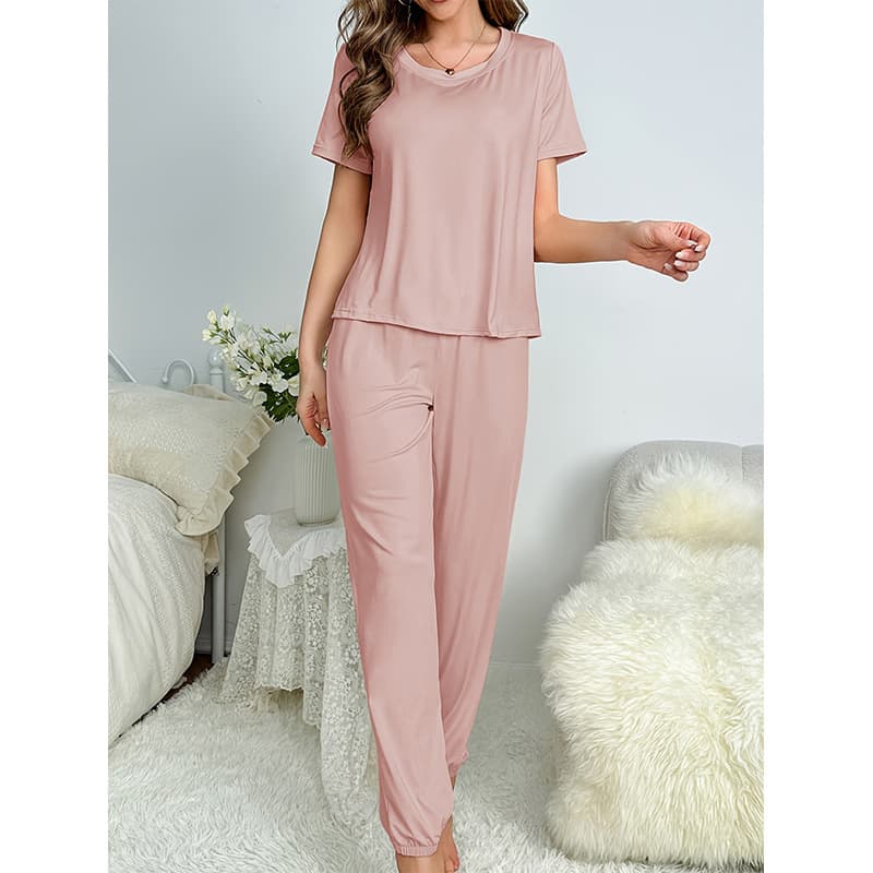 Factory Spring/Summer New Cross-Border Pajama Set for Women, Milk Silk Short Sleeve and Long Pants, Classic Solid Color Casual, Amazon Bestseller