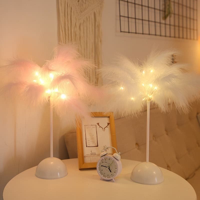 LED Feather Table Lamp Battery Box Bedroom Living Room Creative Decoration Internet Celebrity Ins Light String Night Light Atmosphere Light