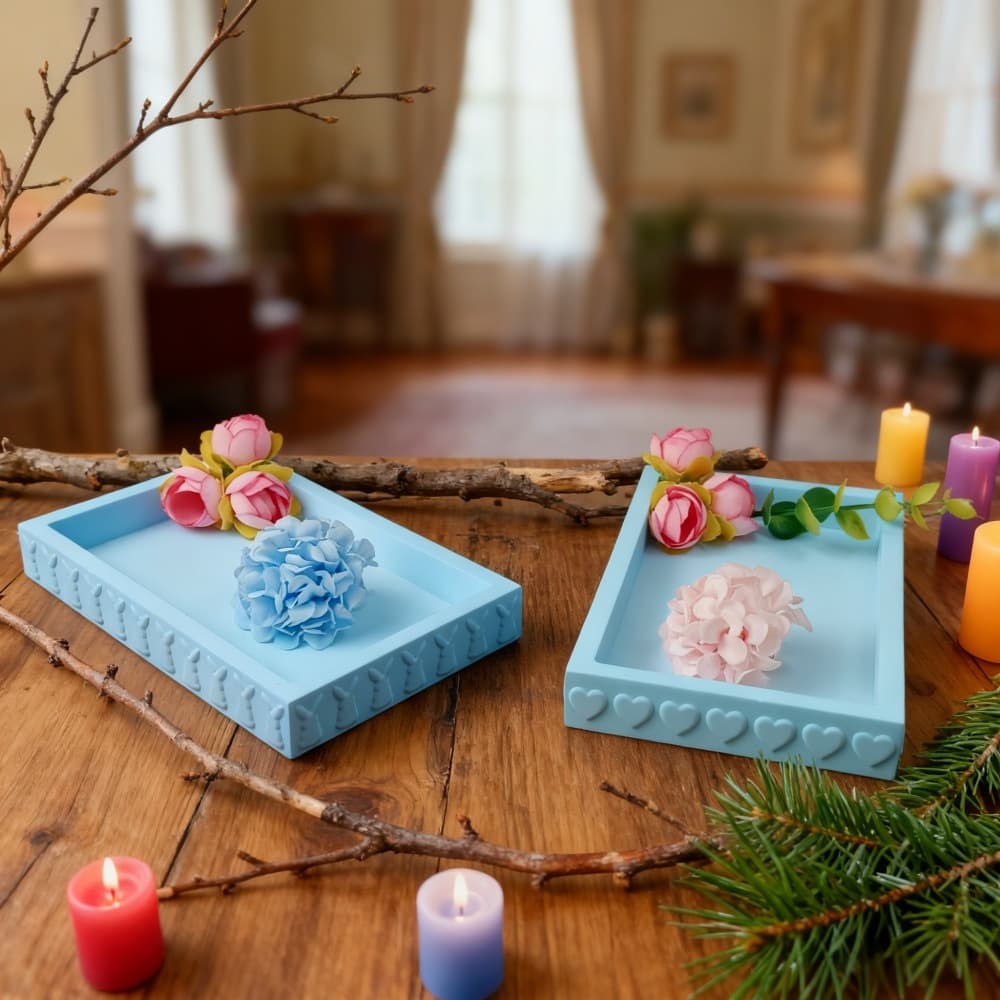 S2530+S2542 Easter Bunny Rectangular Tray + Heart Rectangular Tray Decorative Cement Plaster Mold